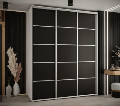Produktbild von Kleiderschrank YVONA 4 – 190/60 cm, weiß/schwarz/silber
