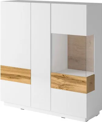 Image de Buffet Saale Commode blanc brillant chêne votane 130x40x138,5cm (18458)