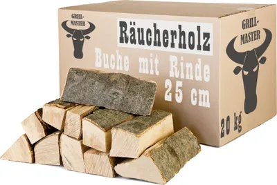 Produktbild von Buche Smoker Holz Räucherholz Brennholz 20 kg Buchenholz kammergetrocknet 25 cm Kaminholz Smoke Feuerholz Grillen Wood BBQ Rauch Raeuchern Smokewood Grillmaster