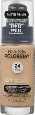 Zdjęcie produktu dla Revlon ColorStay Longwear Makeup for Combination/Oily Skin SPF15, Buteleczka z pompką, Płynny, Skóra mieszana, Skóra tłusta, Odcień deep skin, Odcień medium skin, Natural Tan, Matowy