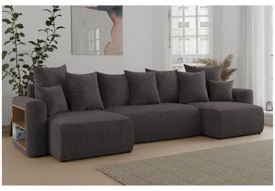 Produktbild von MEBLINI Schlafcouch mit Bettkasten - 312x142x73cm - Grau Cordstoff - Solaria - Ecksofa mit Schlaffunktion - Sofa mit Relaxfunktion und Kopfstützen - Couch U-Form - Eckcouch - Wohnlandschaft