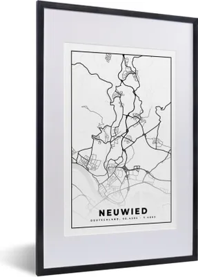 Produktbild von MuchoWow® Gerahmtes Poster Stadtplan - Neuwied - Karte 40x60 cm - Poster mit Schwarzem Bilderrahmen Wandposter Rahmen Foto Bilder - Poster in Rahmen