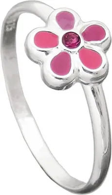 Produktbild von Ring Kinderring Blume mit Glasstein pink 925 Echt Silber Silberring Innenumfang 42mm  Ø13.4mm