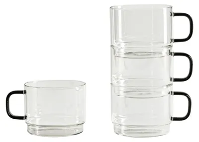 Zdjęcie produktu dla HOMLA Zestaw szklanek VOLA piętrowanych z szarym uchem 4 szt. 350 ml