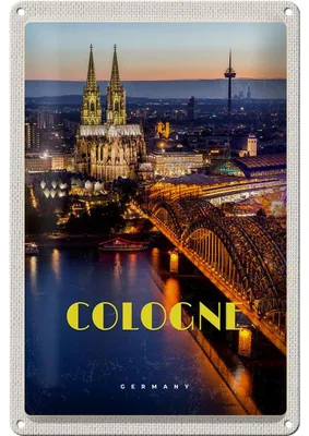 Produktbild von Blechschild Reise 20x30cm Köln Stadt Abend Aussicht Brücke Dom