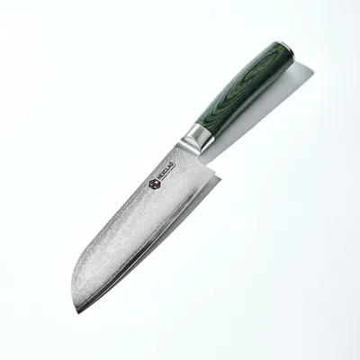 Santoku-Messer 17 cm, Damastklinge, rostfreier Stahl, Pakkaholzgriff