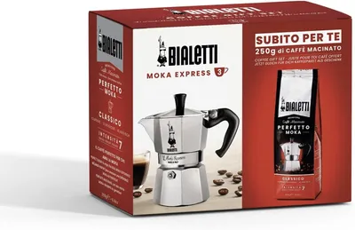Produktbild von Bialetti Espressokocher Moka Express, für 3 Tassen, inkl. Perfetto Moka Classico 250 g, Espresso Kocher, Aluminium, 3544