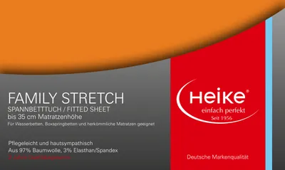 Produktbild von Heike Spannbettlaken, Jersey Family Stretch, 97% Mako-Baumwolle 3% Elasthan, 230 gr/m2, bis 35 cm Höhe (Orange, 140x200 cm-160x220 cm)