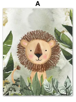 Produktbild von Poster Kinderzimmer Dschungel Tiere Abenteuer · Kinderzimmer Bilder · Wand Deko · Kunst Druck · Deko Print · ohne Rahmen · Motiv A · 20×25 cm