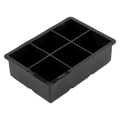 A black silicone ice cube tray with 8 compartments.