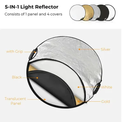 Produktbild von Fotoreflektor - 5-in-1 runder Faltreflektor mit Griff - 80 cm Lichtreflektor Diffusor Panel für Studiofotografie