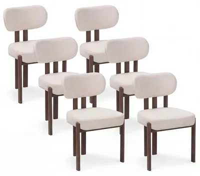 Produktbild von 6er-Set Esszimmerstühle, Stoff, Beige – Beine in dunkler Walnussholzoptik – NOA