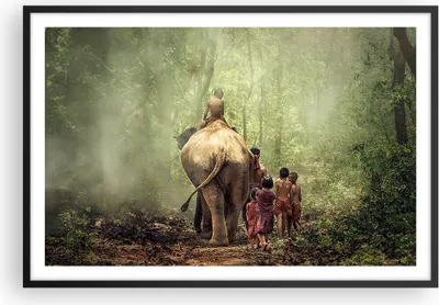 Produktbild von Gerahmtes Poster - Schwarzer Rahmen - Elefant Dschungel Nebel - 91,5x61 cm - Wand Bild - Wanddeko - Wandbilder - Wandposter - Bilderrahmen - Bilder - Kunstdruck - Wandbild - P2BAA91x61-3438