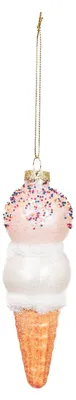 Immagine prodotto di Gancio natalizio - Gelato - Vetro - Rosa/Bianco - 5x15 cm
