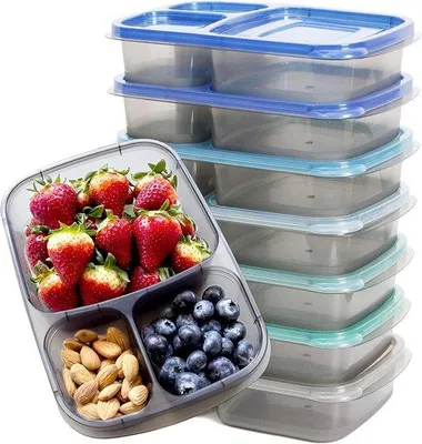 Produktbild von 7-Stück Bento Box Mittagessenbox mit 3 Kompartmenten - Mahlzeit Vorbereitung Behälter für Lebensmittel Lagerung - Küstenfarbe