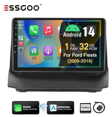 Zdjęcie produktu dla Radio samochodowe 9 cali do Ford Fiesta MK6 (2009-2013), system Android 14, ekran dotykowy, nawigacja GPS, Carplay, Android Auto, Bluetooth (głośnomówiący), USB, Wi-Fi, 32GB