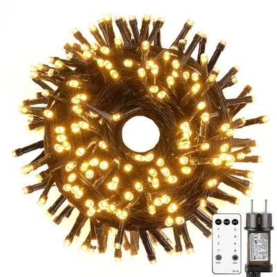 Lichterkette 20 m, 200 LEDs, warmweiß, Fernbedienung, Timer, IP44