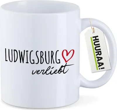 Produktbild von Huuraa Kaffeetasse Ludwigsburg verliebt 330ml Weiß Keramik Kaffeebecher Geschenkidee