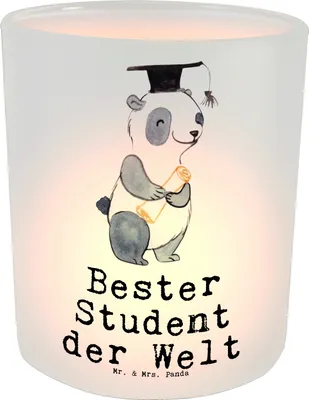 Produktbild von Mr. & Mrs. Panda Glas Windlicht Pinguin Bester Student der Welt - Transparent - Geschenk, Lustig, Outdoor, Abschluss, Universität, Geschenkidee, Musterschüler, Studium