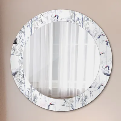 Produktbild von Spiegel Rund mit Aufdruck - Wandspiegel Design Wandmontage – Badspiegel - Kraniche Vögel - Rund: Ø60 cm