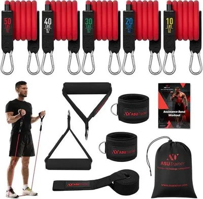 Produktbild von Famanu Widerstandsbänder Set für Krafttraining - 5 Bänder (10-50 lbs) für Home-Workouts