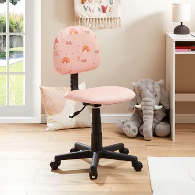 Produktbild von Drehstuhl ALPACA für Kinder Kunstleder in pink, Kinderschreibtischstuhl höhenverstellbar ergonomisch mit Lama Motiv, Scchreibtischstuhl auf Rollen