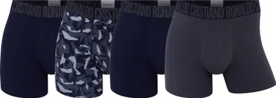 Produktbild von CR7 Herren Boxershorts, 4er Pack - Camouflage, Trunks, Baumwolle Stretch, Logobund Blau/Grau M