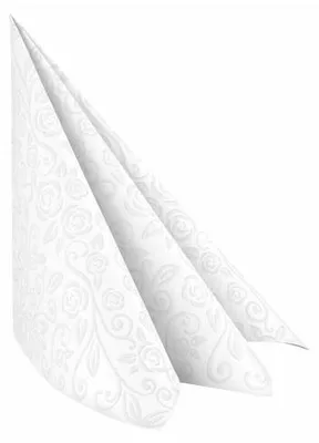 Produktbild von 50x Servietten Airlaid 40x40cm 1/4 -Falz mit Rosenmuster weiß
