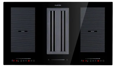 Produktbild von Klarstein Full House DownAir Induktions-Kochfeld mit Kochfeldabzug - Dunstabzugshaube, Tischhaube, Einbau, Autark, 90cm, 4 Zonen, Flexzonen mit Booster, 7110 W, Graphitschwarz