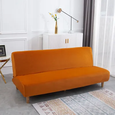 Image de Easy-Going Housse de canapé extensible Couverture de canapé pliable sans bras Protection de meuble Couverture de futon unicolore, Orange