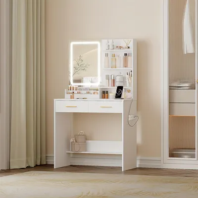 Image de Table de maquillage - Coiffeuse - Meuble de toilette - Table de maquillage avec éclairage LED