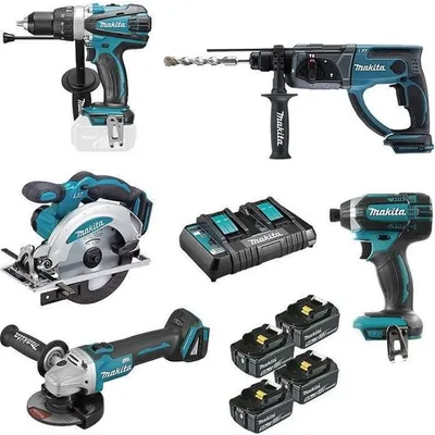 Produktbild von MAKITA Kit DLX5039PTJ (DHP458 + DHR202 + DGA504 + DSS610 + DTD152 + 4 x 5,0 Ah + DC18RD + MAKPAC 3 + 2 x MAKPAC 4)