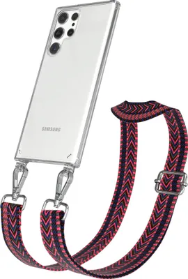 Produktbild von EAZY CASE Handykette - Verstellbarer Trageriemen kompatibel mit Samsung Galaxy S22 Ultra 5G, Handykordel mit transparenter Silikon-Hülle, Band in Rosa