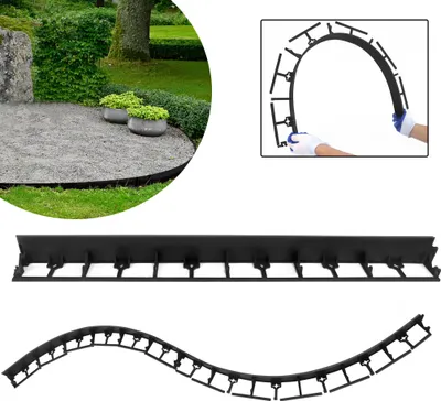 A collage of images showing garden edging being installed and its flexible nature.