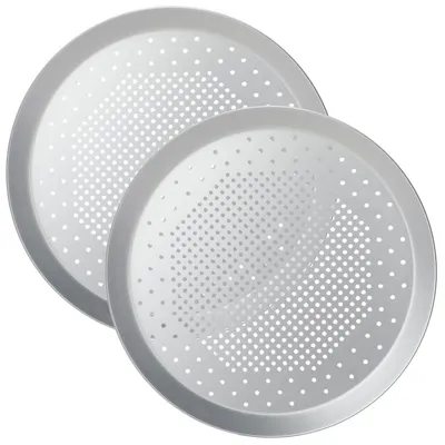 Zdjęcie produktu dla Pojemniki do pizzy, perforowane, okrągłe, średnica 29,5 cm, zestaw 2 sztuk, wykonane z eloksalowanego aluminium