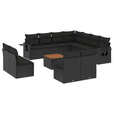 Produktbild von vidaXL 12-tlg. Garten-Sofagarnitur mit Kissen Schwarz Poly Rattan
