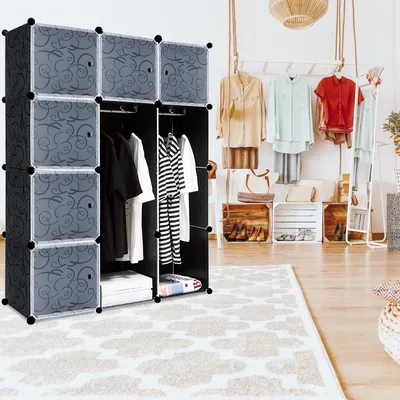 Obrázok produktu pre LZQ policový šatník Skriňa Plug-in Policový systém Voľne stojaca polica DIY (12 boxov, čierna)