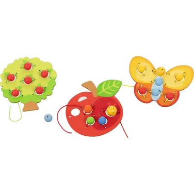 Image de Jeu d'enfilage Verger, 3 motifs (pomme, arbre, papillon)