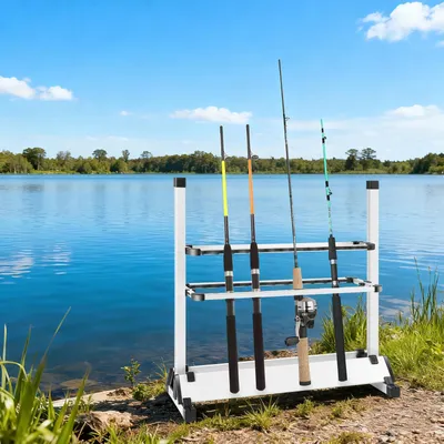 Image de Support pour cannes à pêche - Porte-cannes - Pour 24 cannes - Réglable en hauteur - Autoportant - Alliage d'aluminium - Rembourrage EVA/ABS - Noir
