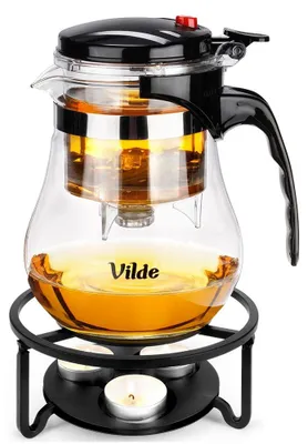 Obrázek produktu pro Vilde | Čajová konvice 1,15 l - Skleněná konvice se sítkem - s ohřívačem - Černá