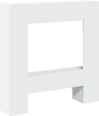 A white, three-dimensional object with a rectangular opening in the center, resembling a fireplace surround or a decorative frame.