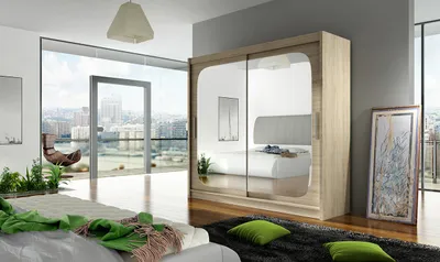 Produktbild von Geräumiger Kleiderschrank mit Spiegel Rena – Breite 180 cm, Sonoma