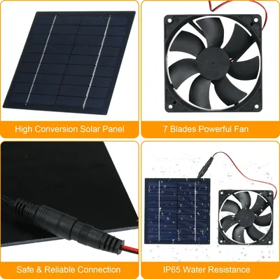 Zdjęcie produktu dla Wentylator z panelem słonecznym, mini wentylator, 5 W, 6 V, wywiew, zasilany światłem słonecznym, wodoodporność IP65, dla psów, kurników, szklarni, kamperów