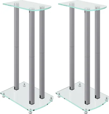 Immagine prodotto di vidaXL Supporto per diffusori 2 pezzi in vetro temperato argento 3 colonne
