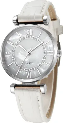 Produktbild von Moderne Ursula Armbanduhr für Damen - Weißes Kunstleder mit Marmormuster KP12374