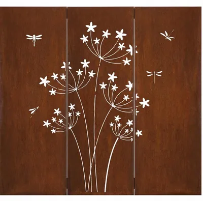 Produktbild von SET Sichtschutz Metall 3x mit Pusteblumenmotiv - 160 cm x 50 cm - Edelrost - Rostoptik Sichtschutz für Garten - Sichtschutzelement - Sichtschutzwand