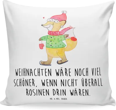 Produktbild von Mr. & Mrs. Panda Dekokissen Fuchs  Schlittschuhe - Weiß - Geschenk, Weihnachten, Sofakissen, Weihnachtsbaum, Weihnachtstage, Sofa Kissen, Zierkissen, für, Heiligabend