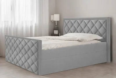 Produktbild von Bett, Boxspringbett DORMI mit Fußteil, T25 Topper, Federkern, Doppelbett, Stauraum, 140x200 cm, (Hellgrau - Itaka 51)