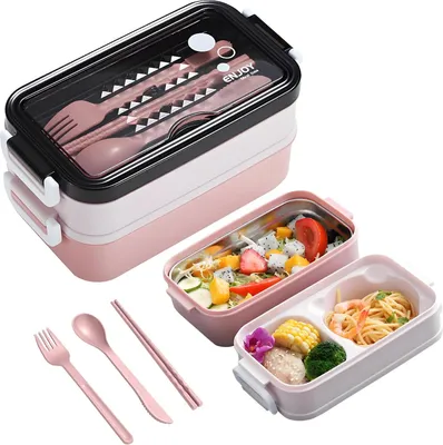 Produktbild von Lunchbox 1400 ml, 3 Fächer, Mikrowellen- und Spülmaschinenfest, für Kinder, Rosa