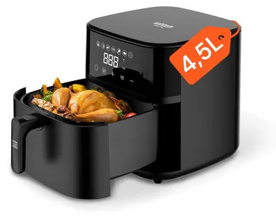Heißluftfritteuse 4 l, 1200 W, Timer 60 Min., 80–200 °C, schwarz